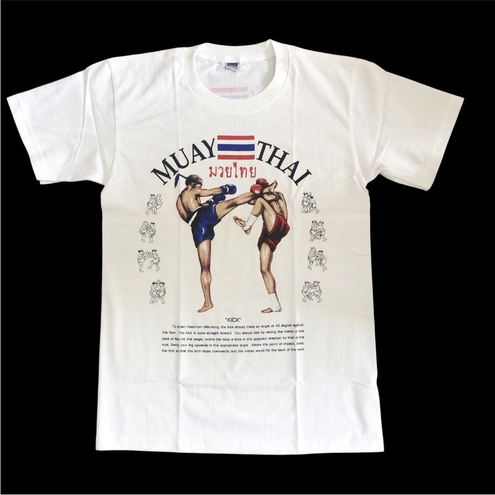 Muay Thai Vintage Style T-shirt Graphic Tee Kick Boxing Martial Art White Size L